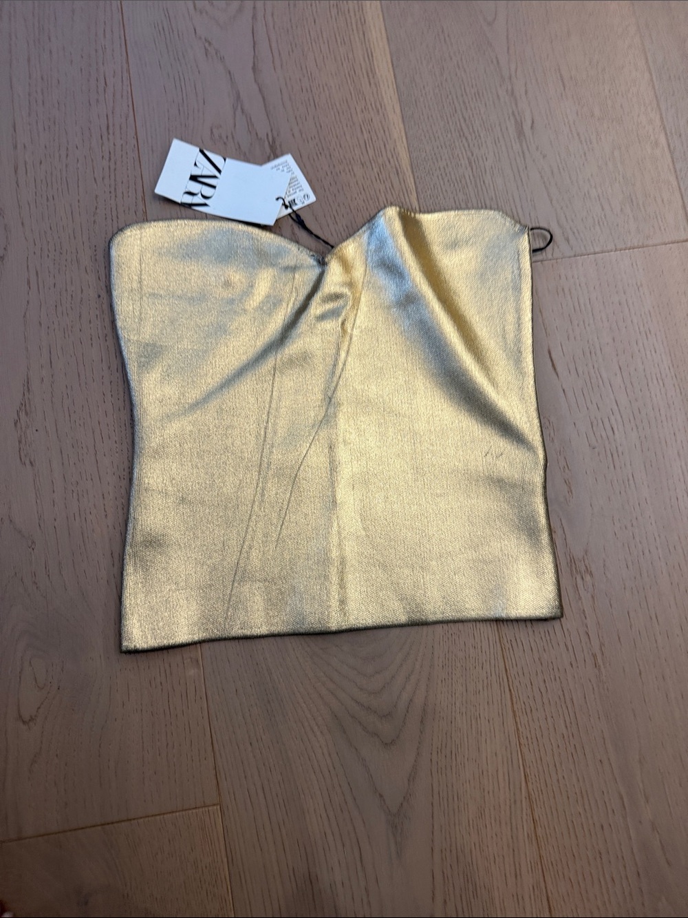 Zara Metallic Gold Strapless Bustier